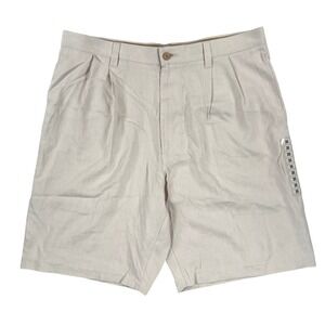 Jamaica Jaxx Silk Shorts Men 36 Beige Pleated Herringbone Chinos Tropical Resort